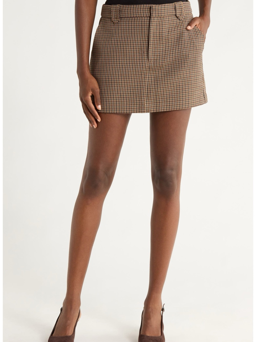 Brown Houndstooth Mini Skirt
